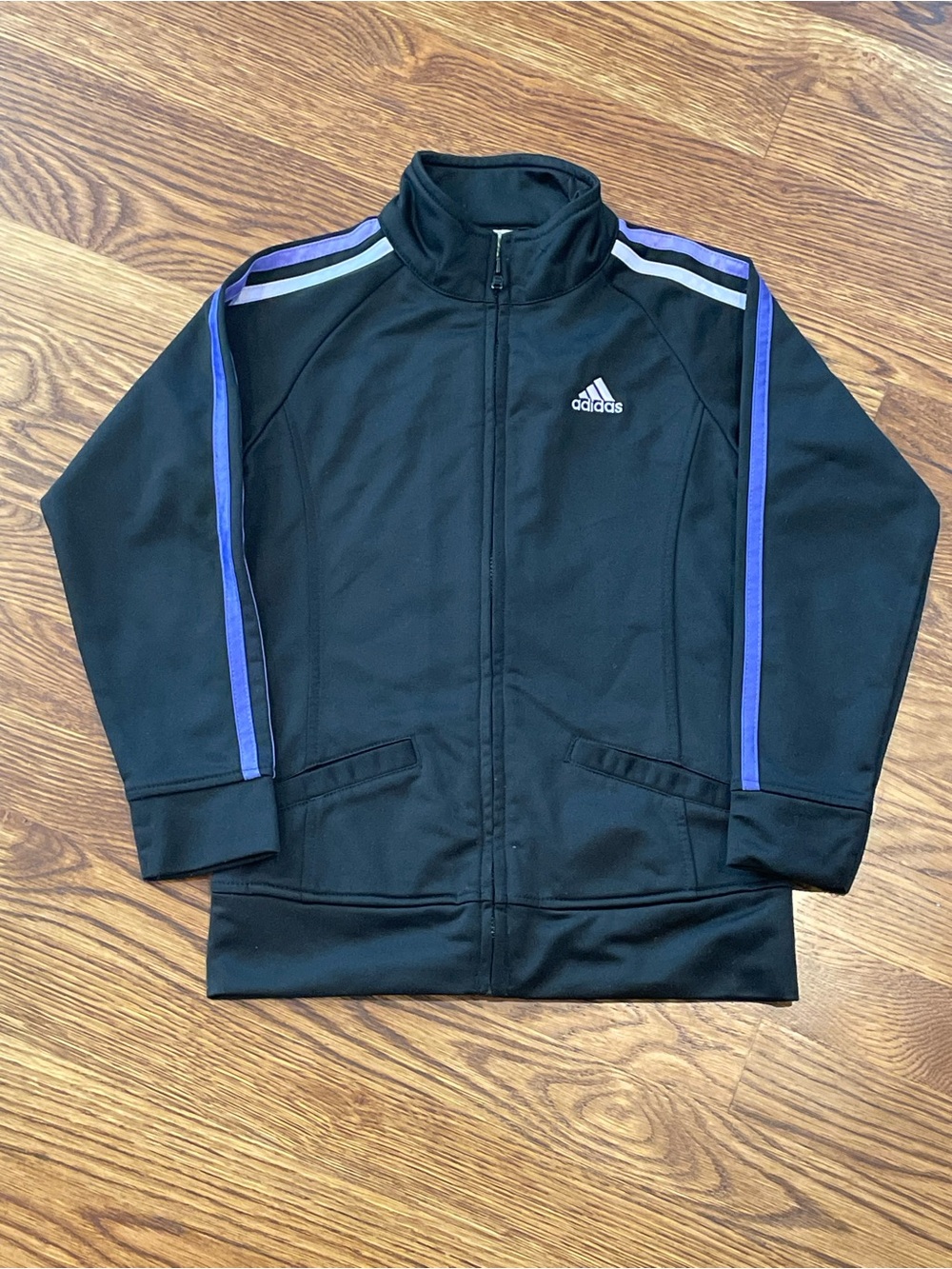 adidas Black Kids' Track Jacket with Purple & White Stripe